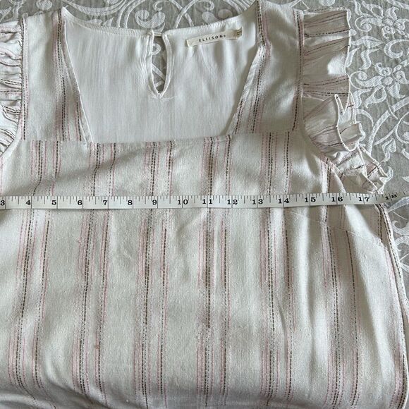 Ellison Sundress Women M Ivory Multi Stripe Ruffle Linen Pockets Casual Comfy - Picture 6 of 16